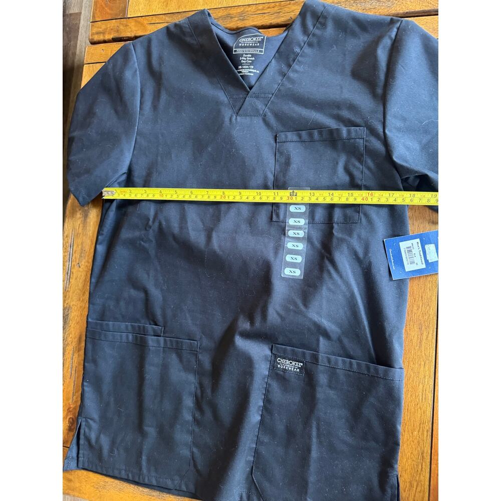 NWT Cherokee Workwear Professionals WW695 Black Scrub Top XS Men’s Stretch - Picture 7 of 9